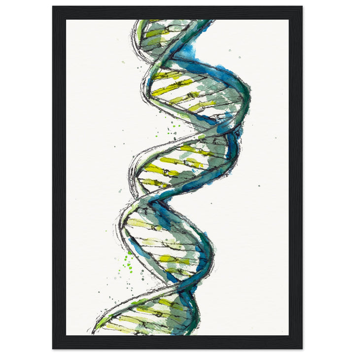 framed print of green DNA watercolor painting by ontogenie