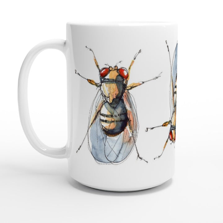 drosophila watercolor painting on tall coffee mug by ontogenie