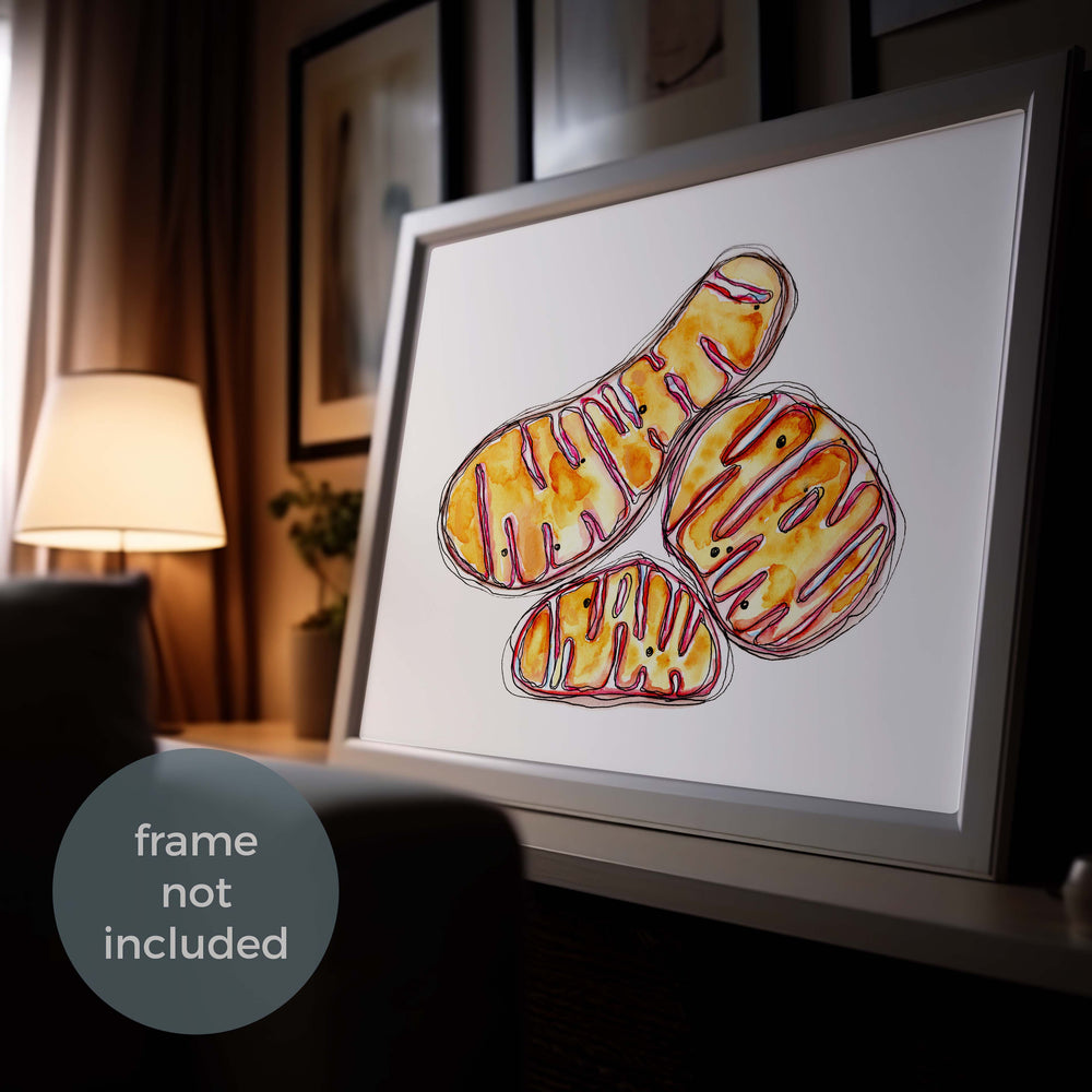 framed room mockup of mitochondria art print