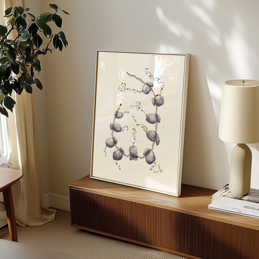 polyribosome abstract watercolor print by ontogenie, shown framed in a room mockup