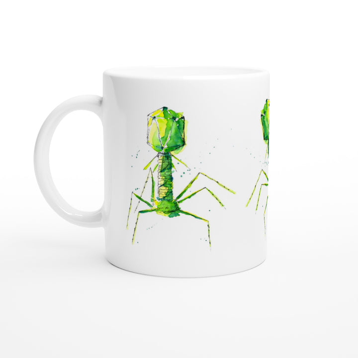 green bacteriophage design on 11oz mug by ontogenie