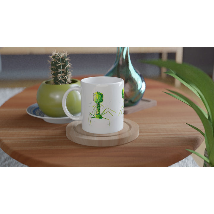 green bacteriophage design on 11oz mug by ontogenie