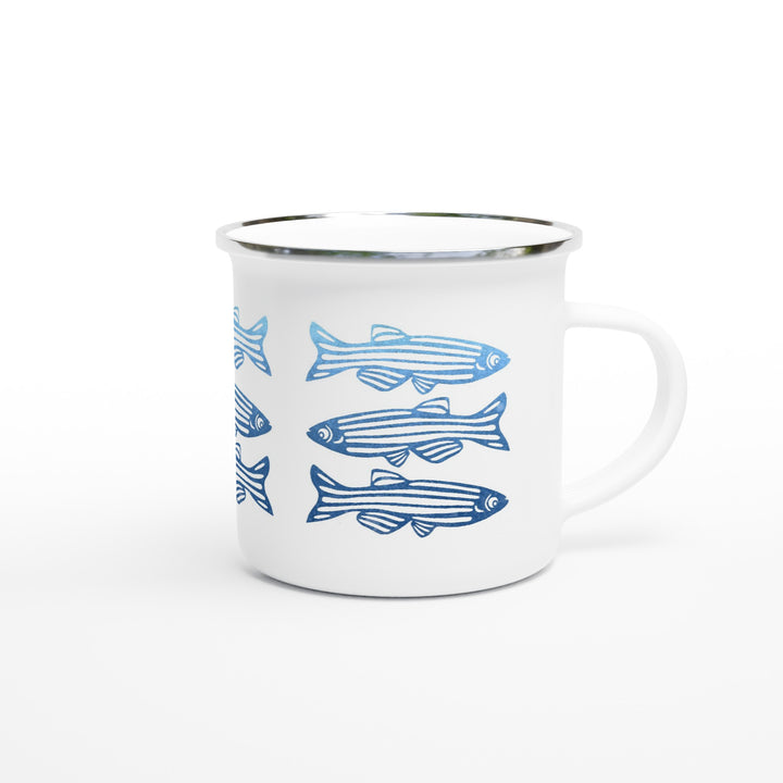 blue zebrafish design on enamel mug by ontogenie