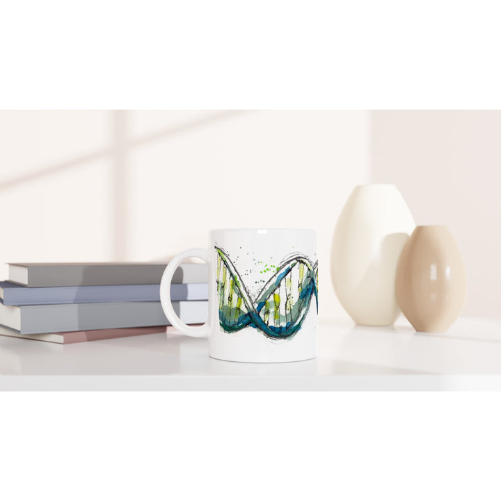green dna science art biology mug by ontogenie