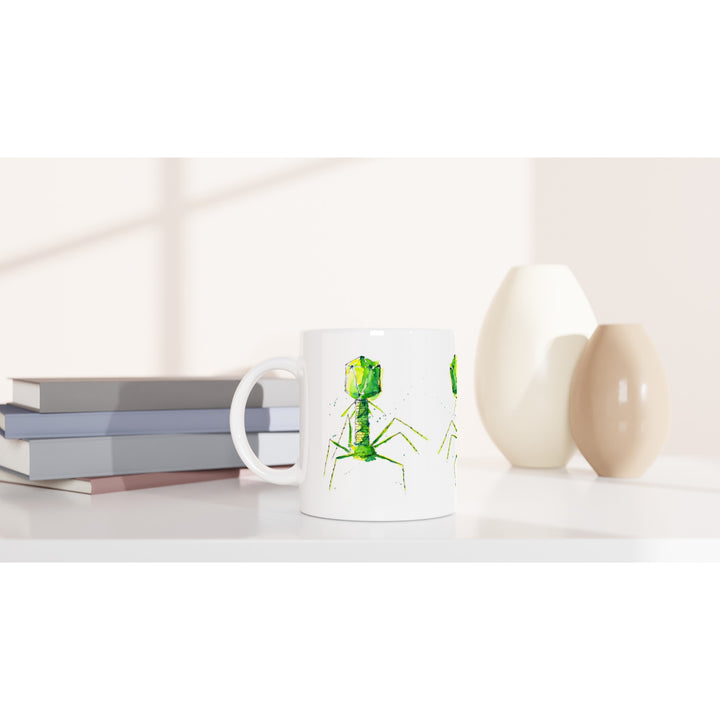 green bacteriophage design on 11oz mug by ontogenie