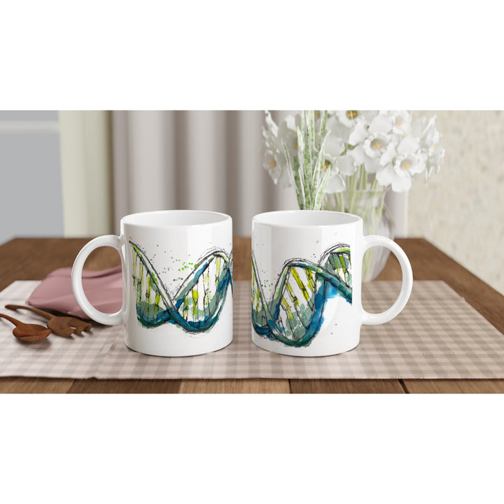 green dna science art biology mug by ontogenie