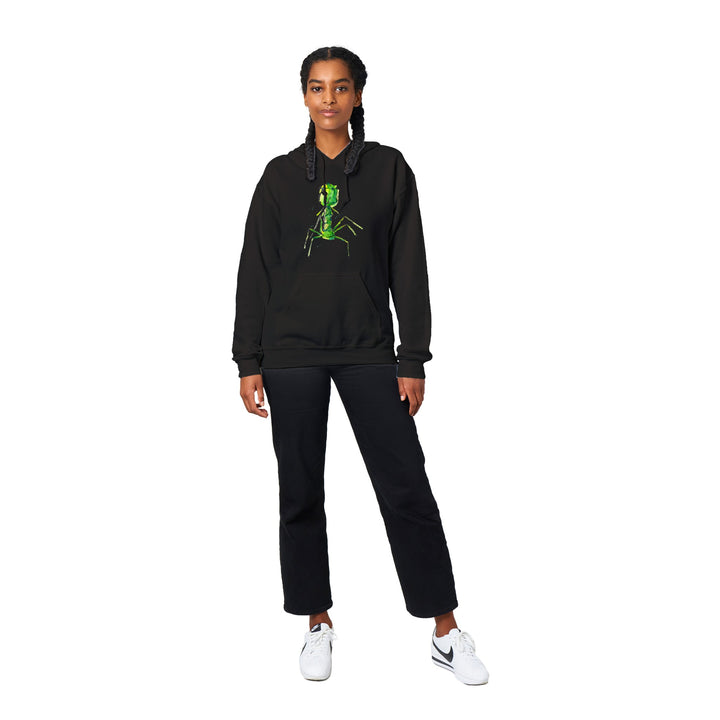 bacteriophage watercolor print on black hoodie by Ontogenie Science Jewelry