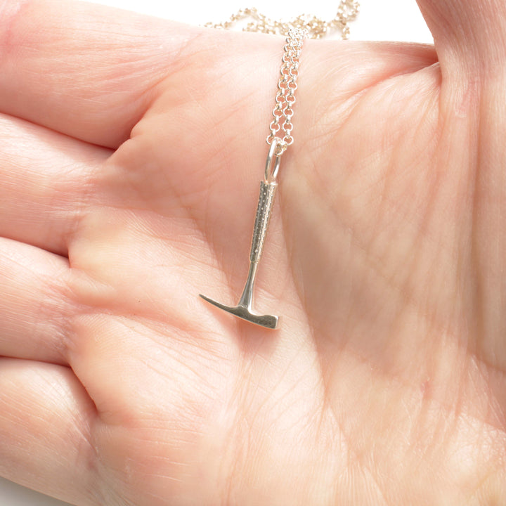 sterling silver rock hammer pendant by ontogenie science jewelry
