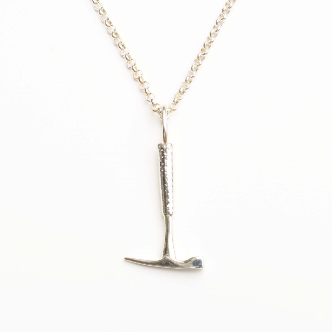 sterling silver rock hammer pendant by ontogenie science jewelry