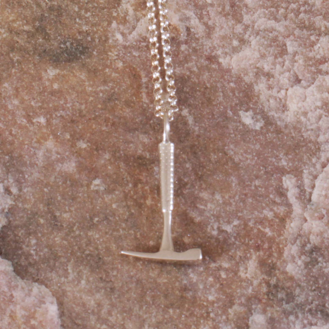 sterling silver rock hammer pendant by ontogenie science jewelry