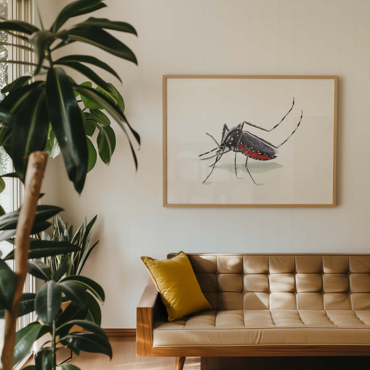 tiger mosquito watercolor framed art print room mockup