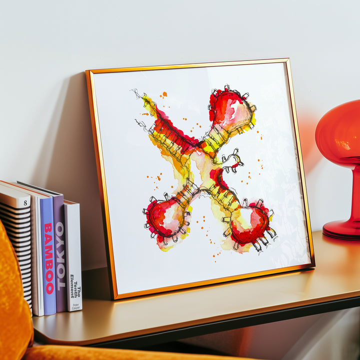 transfer rna (trna) abstract watercolor painting art print, framed by ontognie