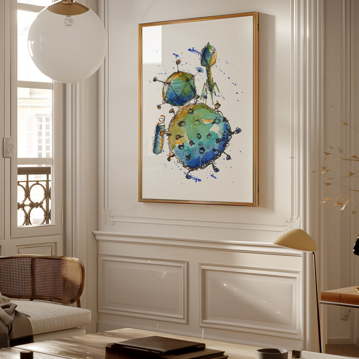 abstract print of watercolor virus painting by ontogenie, framed