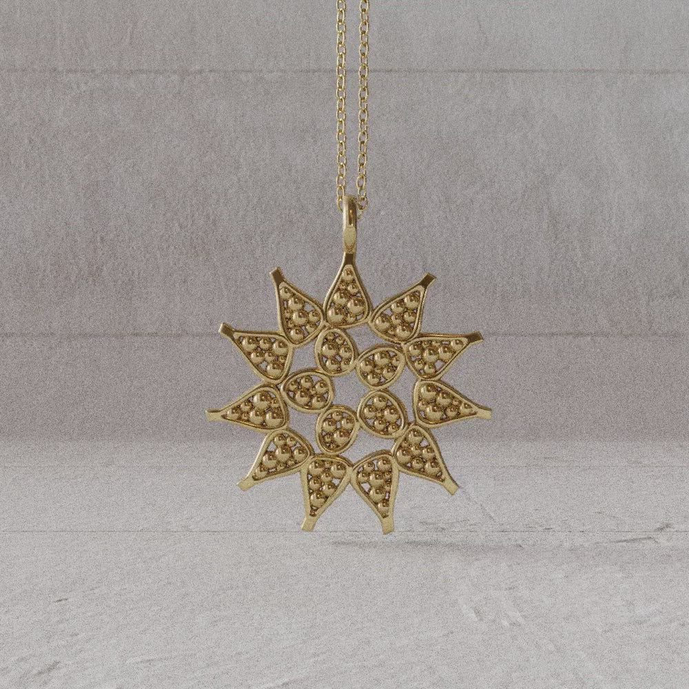 pediastrum algae pendant in 14K gold plated brass rotate video