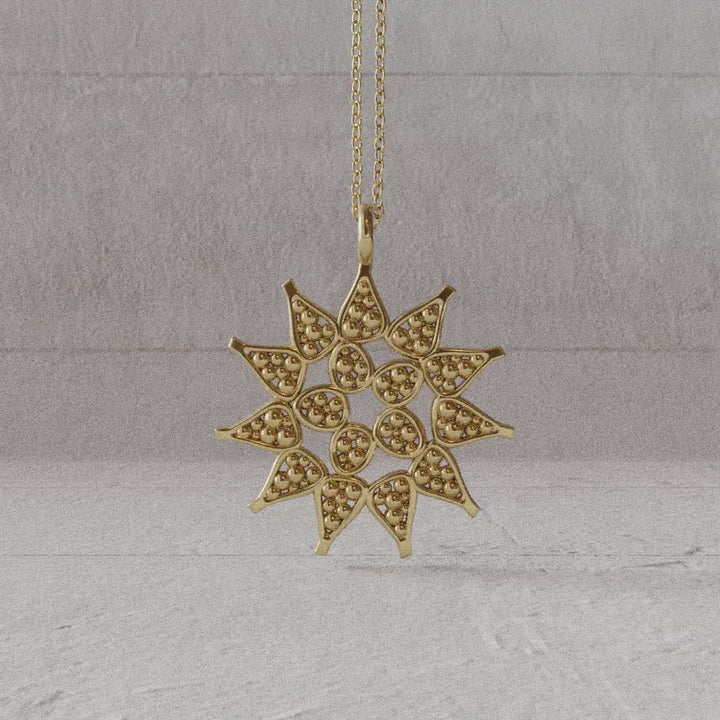 pediastrum algae pendant in 14K gold plated brass rotate video