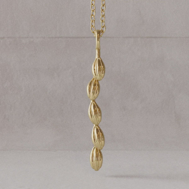 Rice panicle pendant rotation video, computer rendered in 14K gold plated brass Ontogenie Science Jewelry