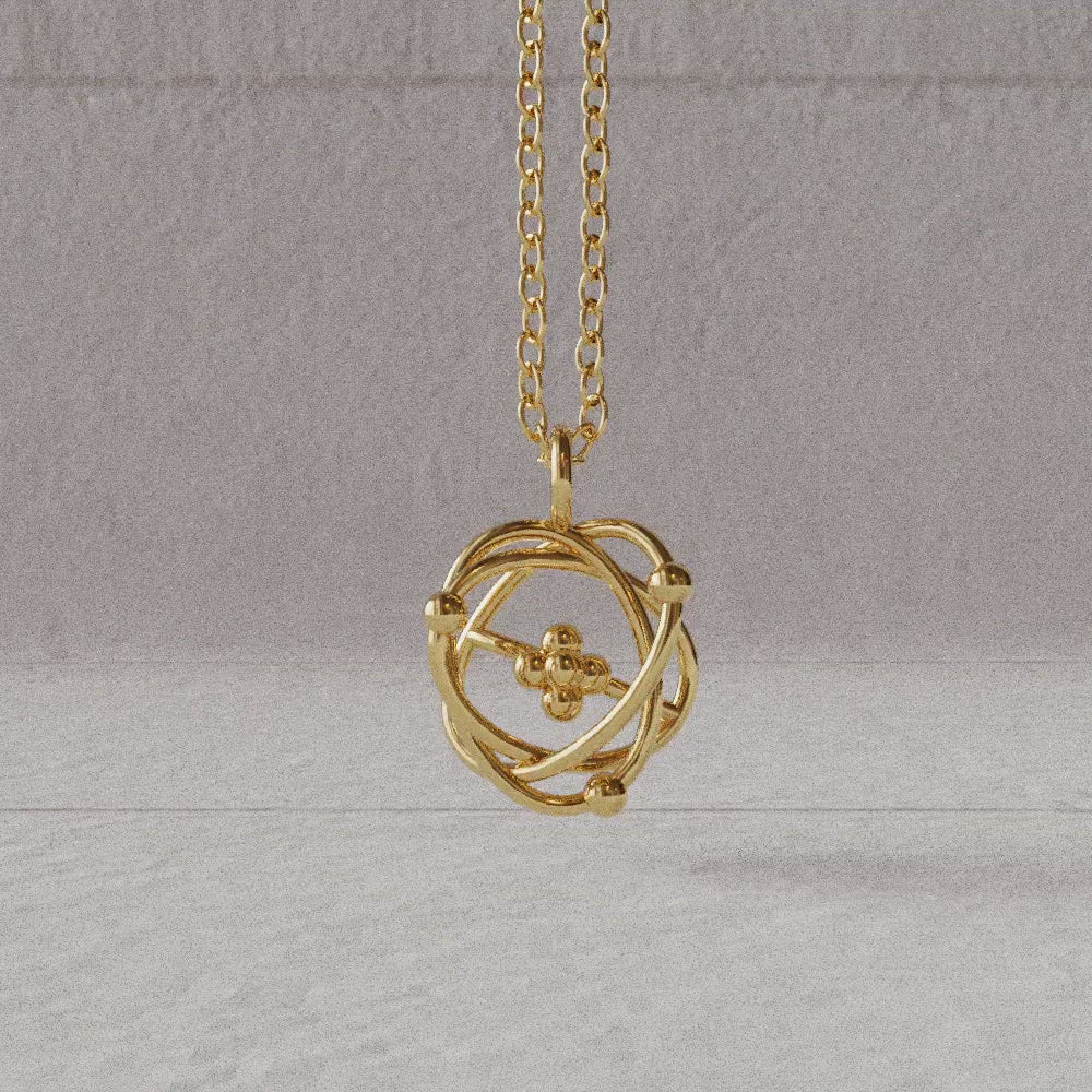 atomic model pendant 14K gold plated brass rotate video