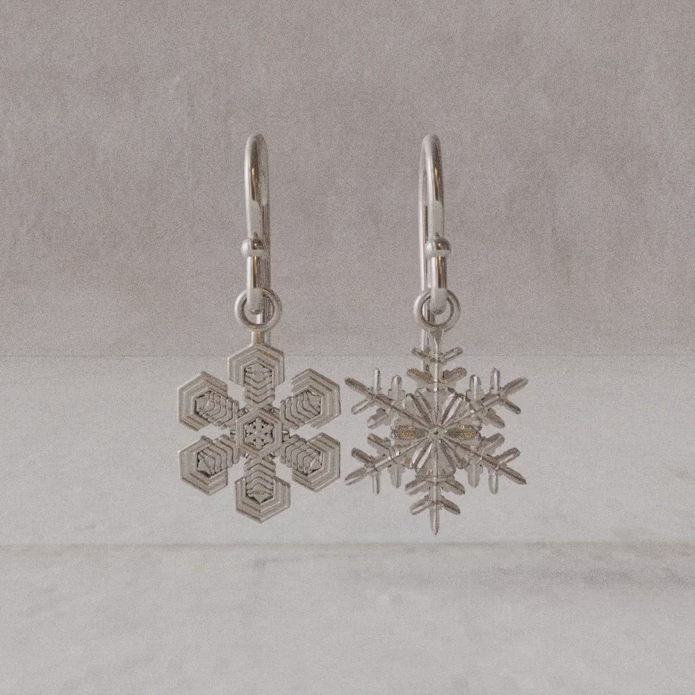 Snowflake earrings sterling silver rotation video Ontogenie