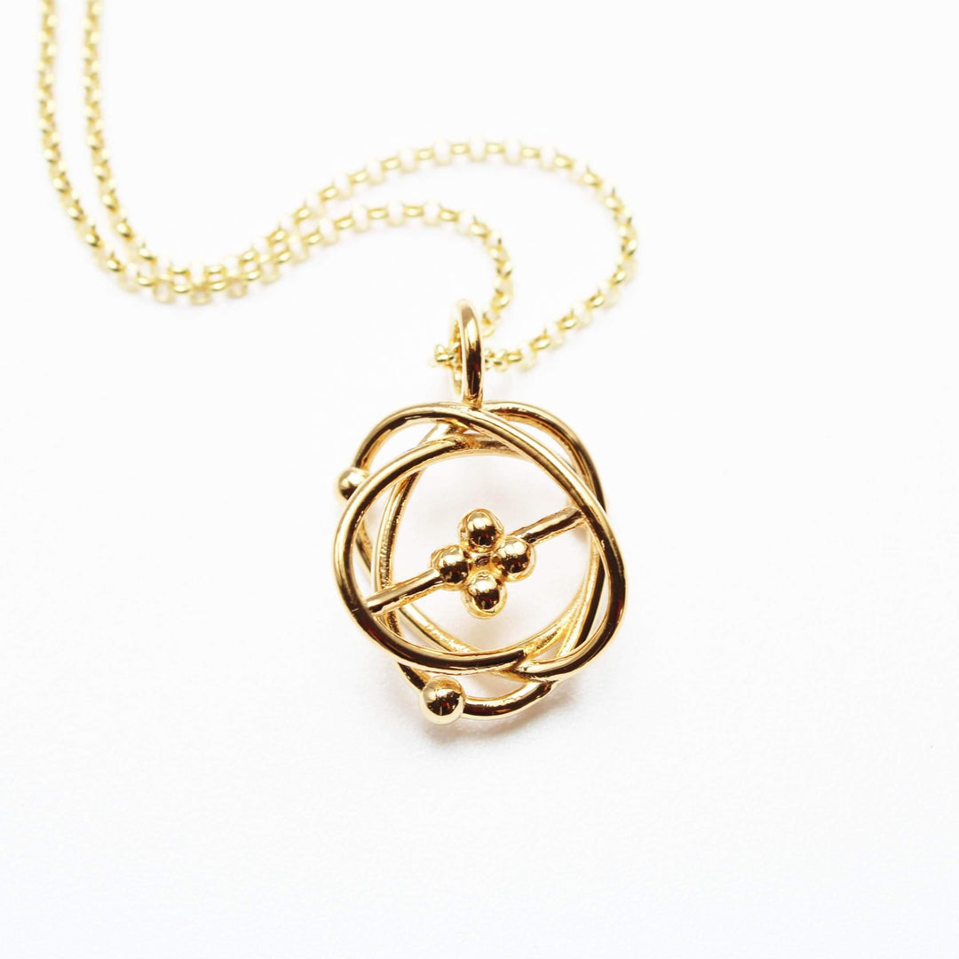 atomic model pendant in 14k gold plated brass by ontogenie science jewelry