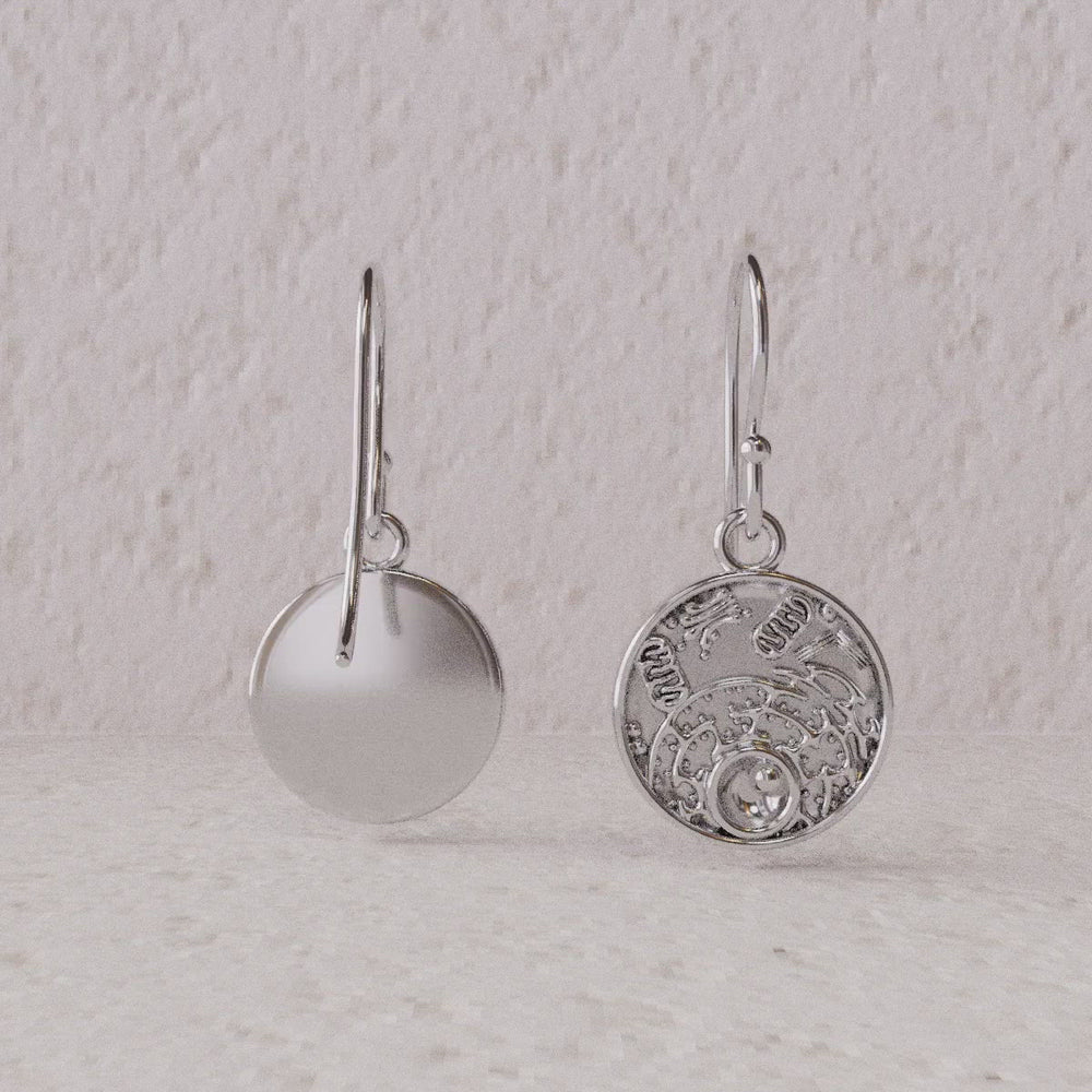 rotation of animal cell earrings silver render by ontogenie science jewelry