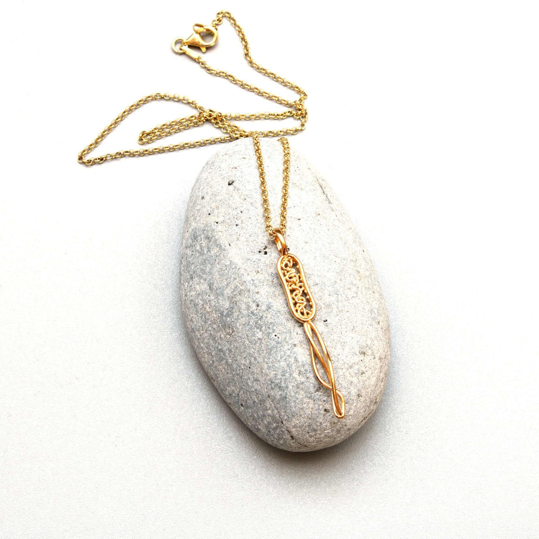 bacterial cell pendant in 14K gold plated brass by ontogenie science jewelry