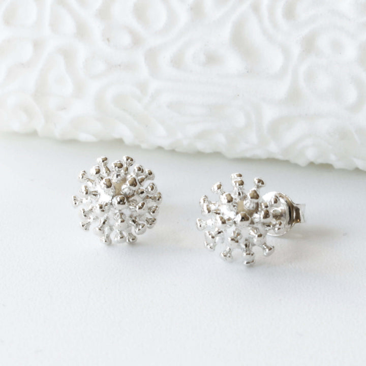 coronavirus stud earrings in sterling silver by ontogenie science jewelry