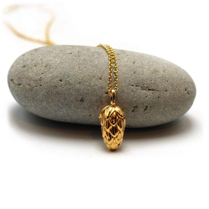 Hops Flower Necklace 14K gold plated brass Ontogenie Science Jewelry