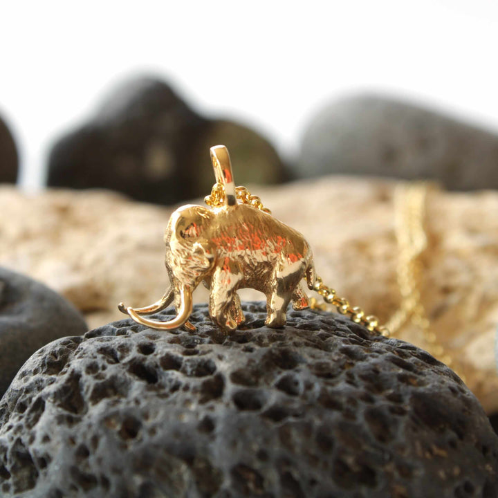 Woolly mammoth pendants in 14K gold plated brass Ontogenie Science Jewelry