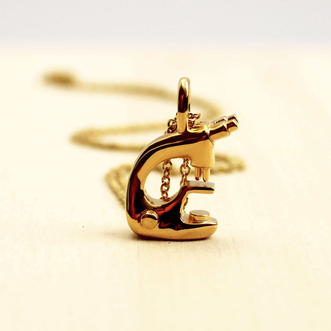 microscope pendant in 14K gold plated brass