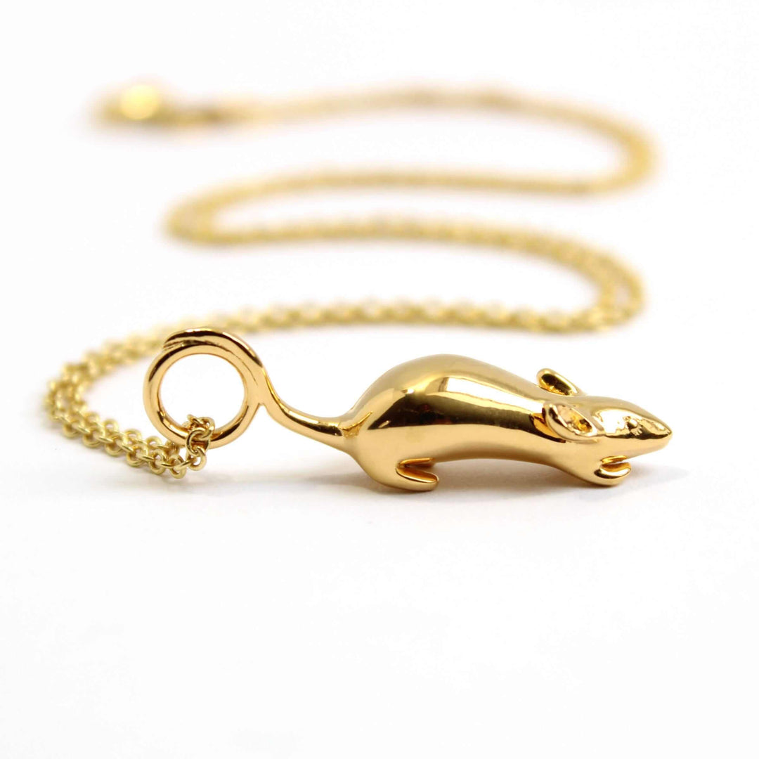 mus musculus mouse pendant 14K gold plated brass