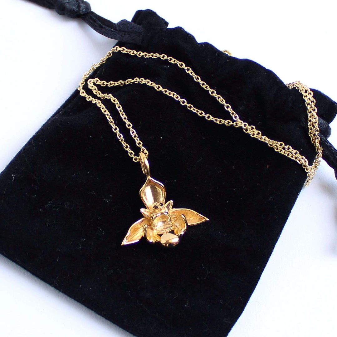ophrys bee orchid pendant 14K gold plated brass ontogenie science jewelry