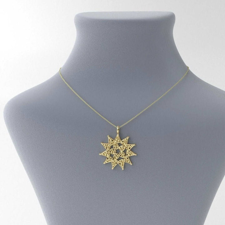 pediastrum pendant 14K goldplated brass colonial algae ontogenie science jewelry