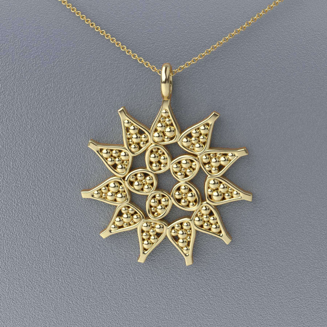 pediastrum pendant 14K goldplated brass colonial algae ontogenie science jewelry