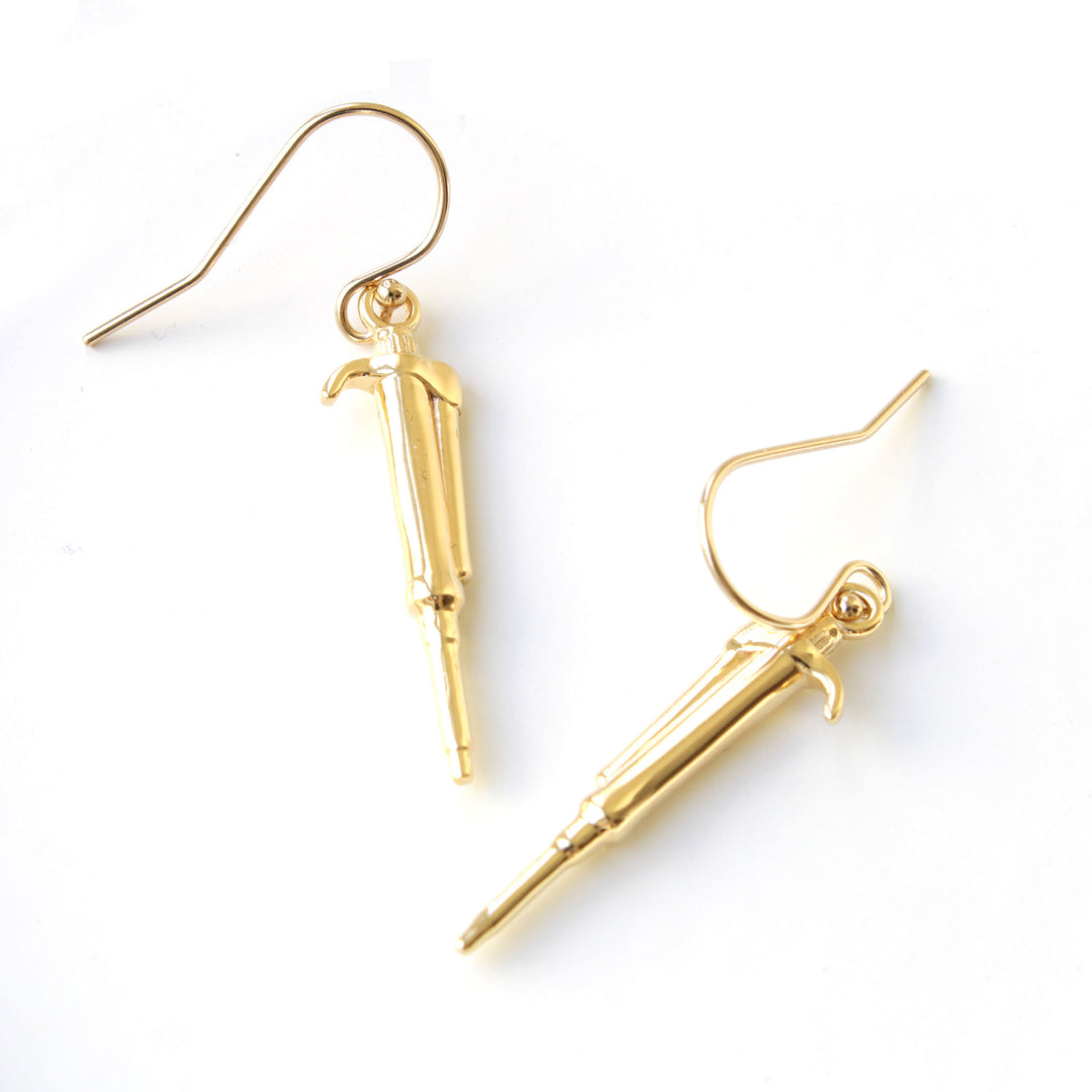 Pipette Earrings Science Jewelry in 14K gold plated brass by Ontogenie