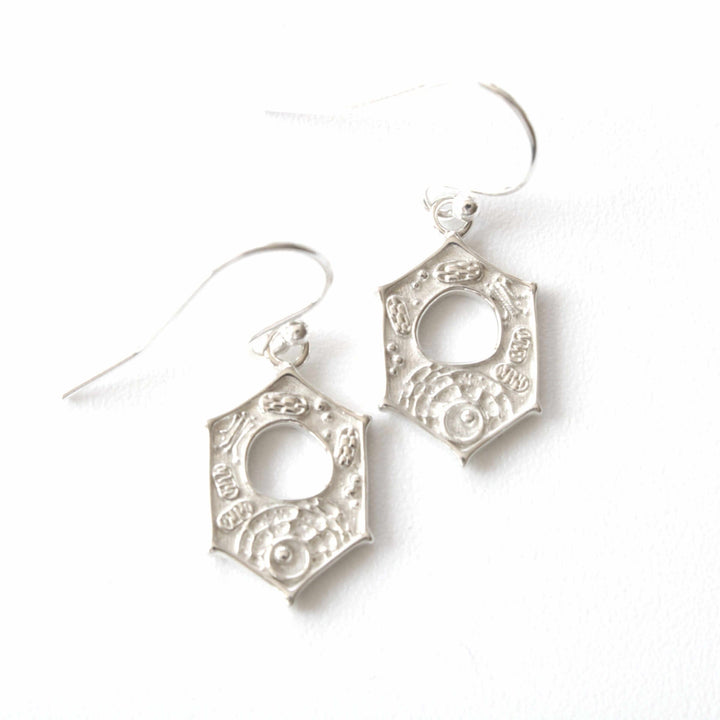 plant cell earrings in polished silver Ontogenie Science Jewelry