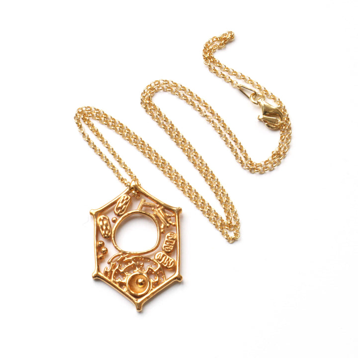 Plant Cell Pendant in 14K gold plated brass Ontogenie Science Jewelry