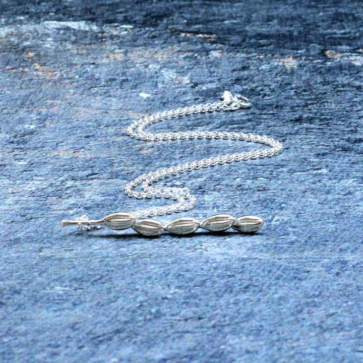 Rice panicle necklace in sterling silver, Ontogenie Science Jewelry