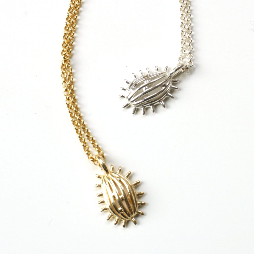 new tetrahymena pendant small gold plated brass and silver by Ontogenie Science Jewelry