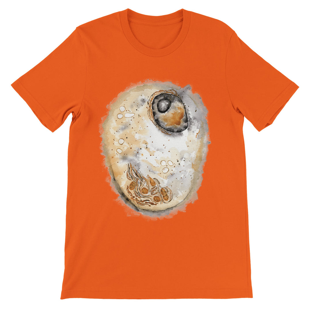 animal cell watercolor painting print on orange t-shirt by ontogenie