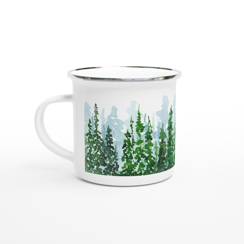 forest watercolor design enamel mug for camping by ontogenie