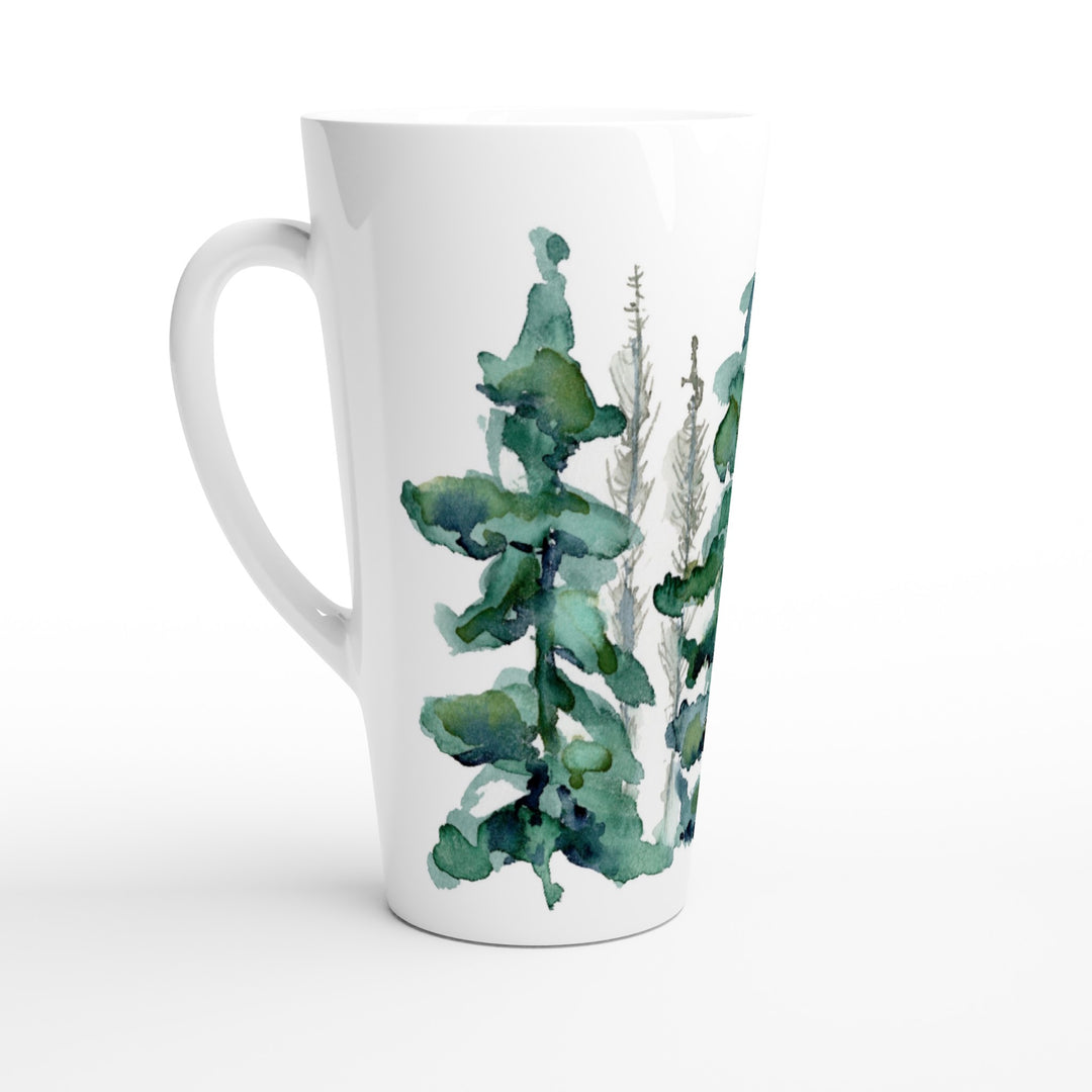 spruce forest watercolor design ceramic latte mug by ontogenie