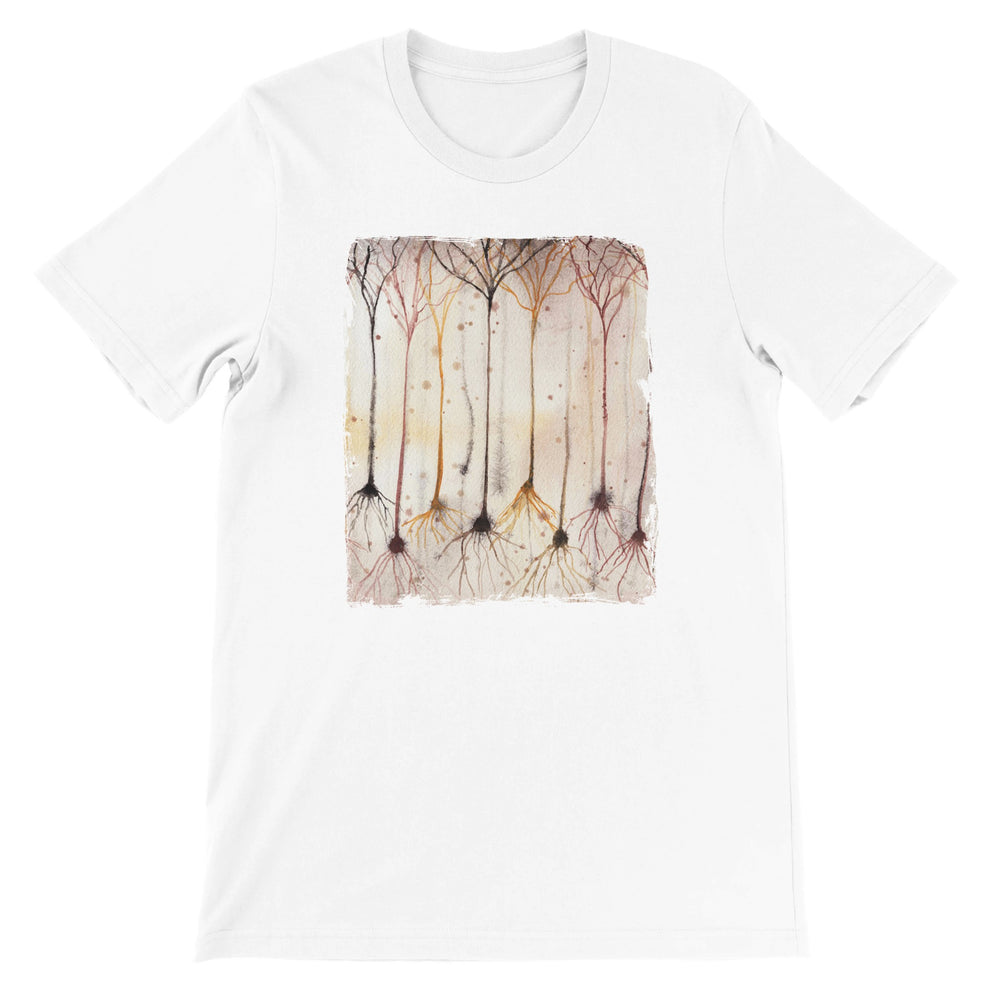 pyramidal neurons in gold on white tshirt