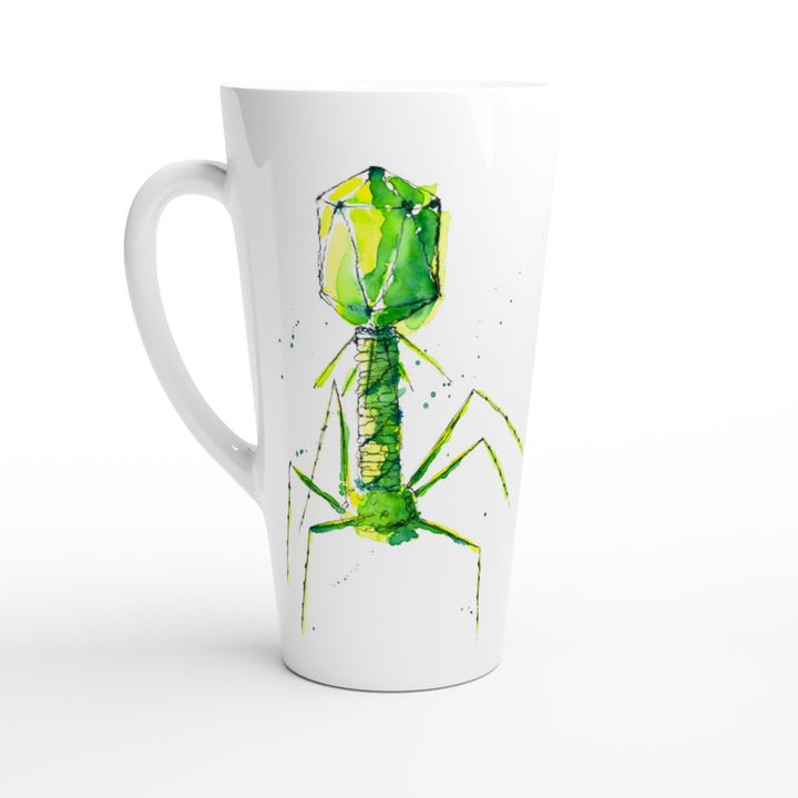green bacteriophage design on latte mug by ontogenie