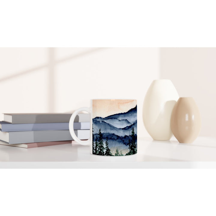 mountain ceramic mug with original art by ontogenie