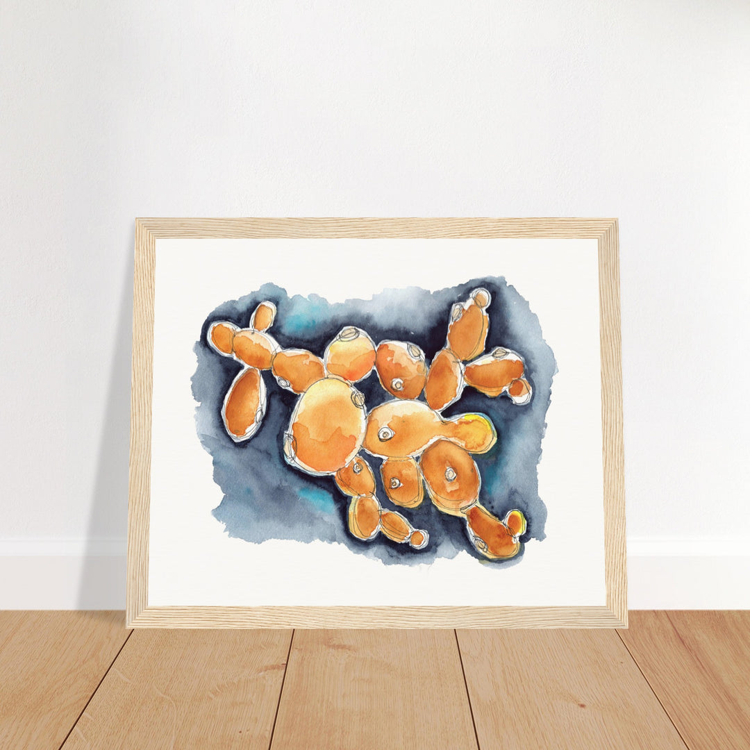 budding yeast science art print, wood frame