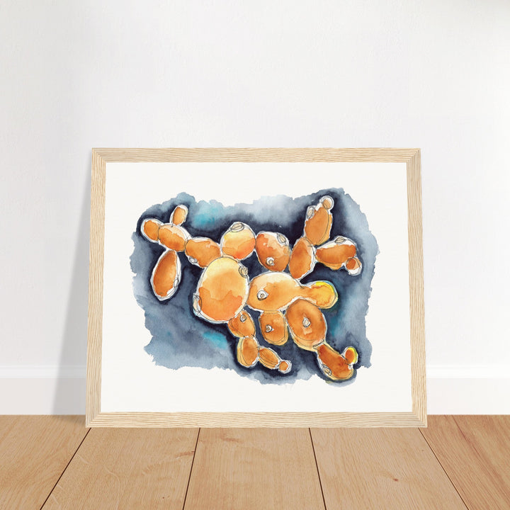 budding yeast science art print, wood frame