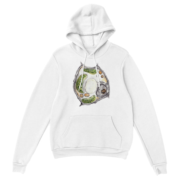 plant cell watercolor design on white hoodie by ontogenie
