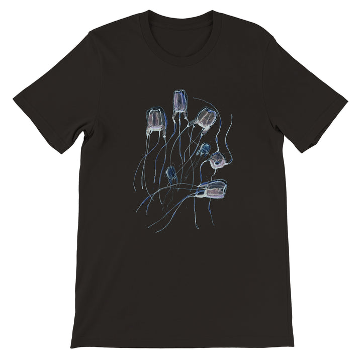 alatina box jellyfish design on black t-shirt by ontogenie