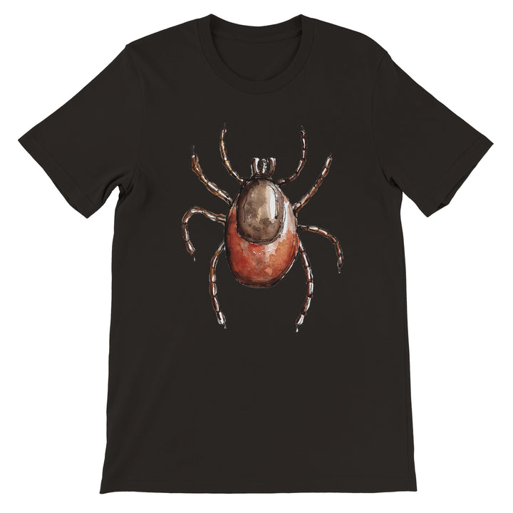 watercolor ixodes tick design on black t-shirt by ontogenie