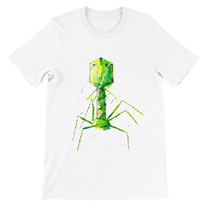 bacteriophage watercolor print on white t-shirt by ontogenie